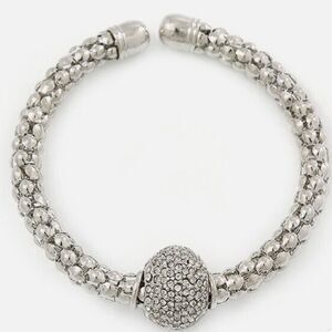 Silver Tone Mesh Flex Bracelet With 18mm Crystal Ball Cuff